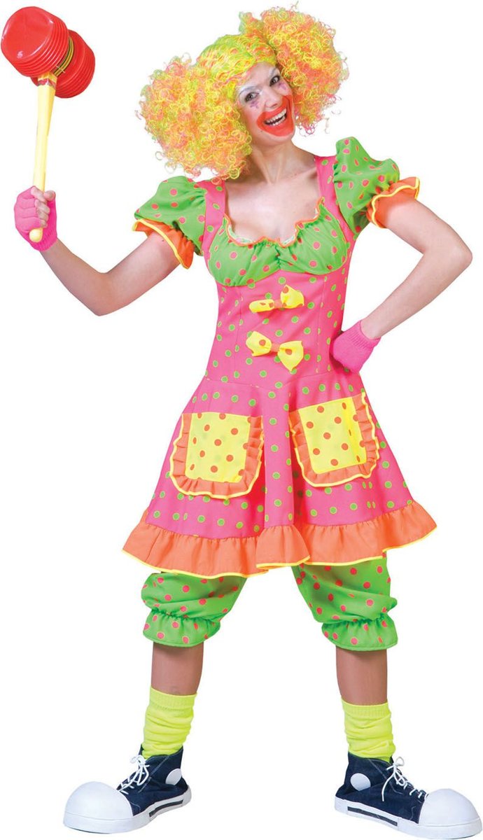 Clown & Nar Kostuum | Clown Fluorino | Vrouw | Maat 36-38 | Carnaval kostuum | Verkleedkleding